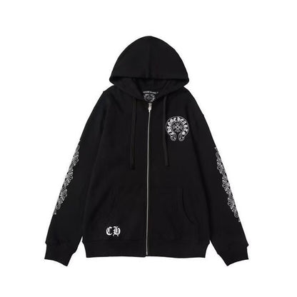 CHROME HEARTS ASYMMETRICAL ZIP HOODIE BLACK