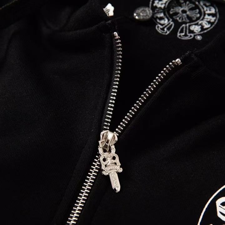 CHROME HEARTS ASYMMETRICAL ZIP HOODIE BLACK