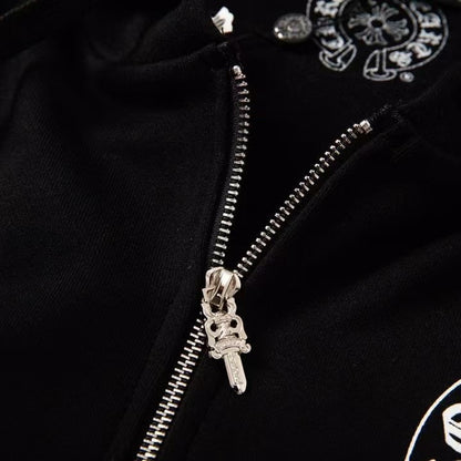 CHROME HEARTS ASYMMETRICAL ZIP HOODIE BLACK