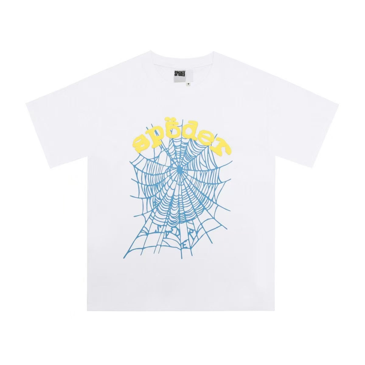 SP5DER WORLDWIDE "BLUE WEB" LOGO T-SHIRT IN WHITE