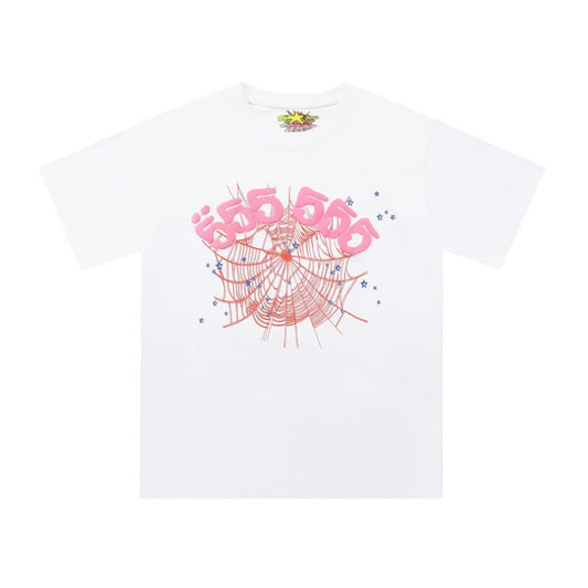 SP5DER WORLDWIDE "RED WEB" LOGO T-SHIRT IN WHITE