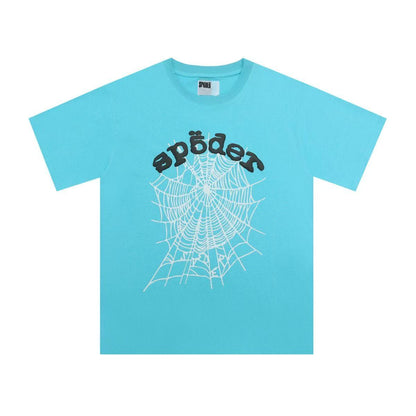 SP5DER WORLDWIDE "WHITE WEB" LOGO T-SHIRT IN BLUE