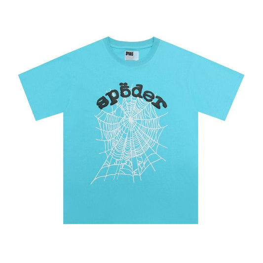 SP5DER WORLDWIDE "WHITE WEB" LOGO T-SHIRT IN BLUE