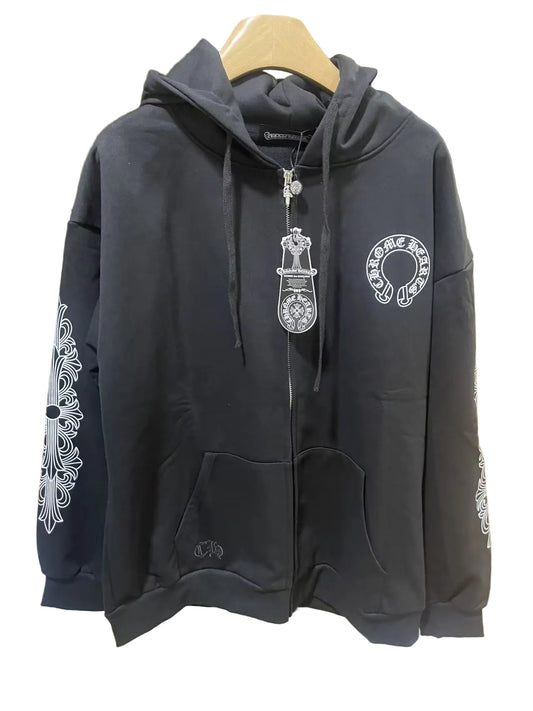 CHROME HEARTS ASYMMETRICAL ZIP HOODIE BLACK