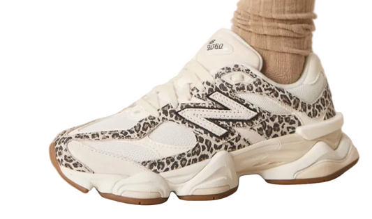 New Balance 9060 in White/Leopard Print
