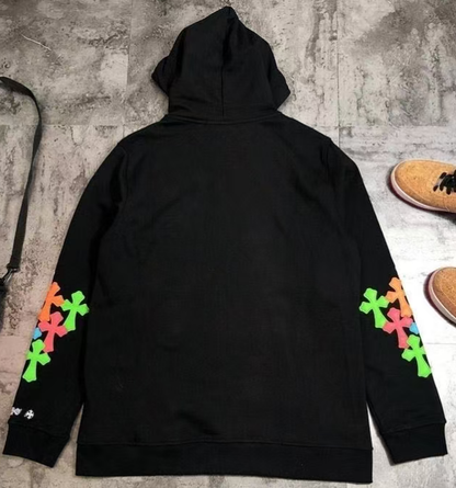 CHROME HEARTS MULTICOLOR CROSS PATCH ZIPPER HOODIE BLACK