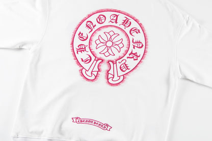 CHROME HEARTS PINK HORSE SHOE LOGO SWEATSHIRT WHITE