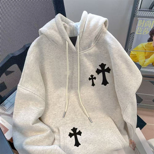 CHROME HEARTS BLACK CROSS PATCH HOODIE WHITE