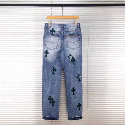 CHROME HEARTS BLACK CROSS PATCH JEANS DENIM