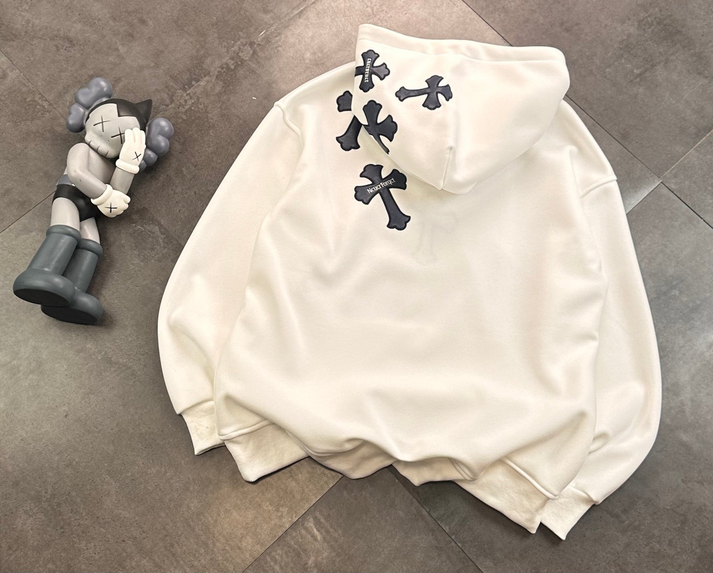 CHROME HEARTS BLACK CROSS PATCH HOODIE WHITE