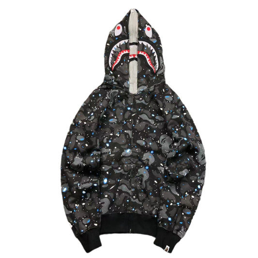 BAPE SPACE CAMO DOUBLE SHARK FULL ZIP HOODIE BLACK - Prime Reps