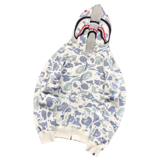 BAPE SPACE CAMO DOUBLE SHARK FULL ZIP HOODIE WHITE - Prime Reps