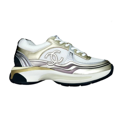 CHANEL CC RUNNERS SNEAKERS WHITE AND GOLD - Prime Reps