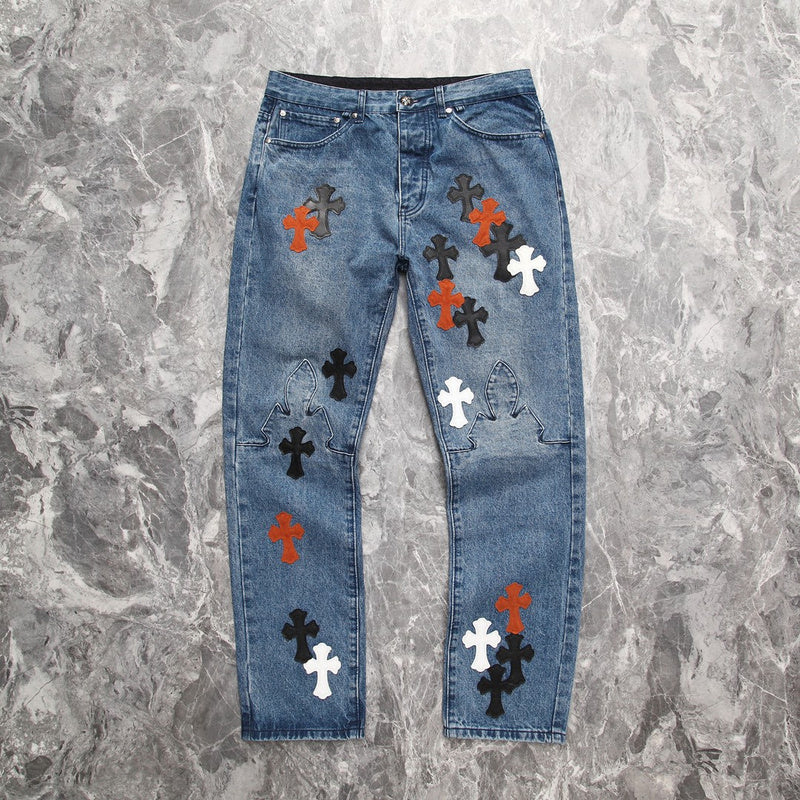 CHROME HEARTS 3 COLOR CROSS BLUE JEANS - Prime Reps