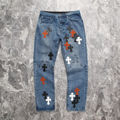CHROME HEARTS 3 COLOR CROSS BLUE JEANS - Prime Reps