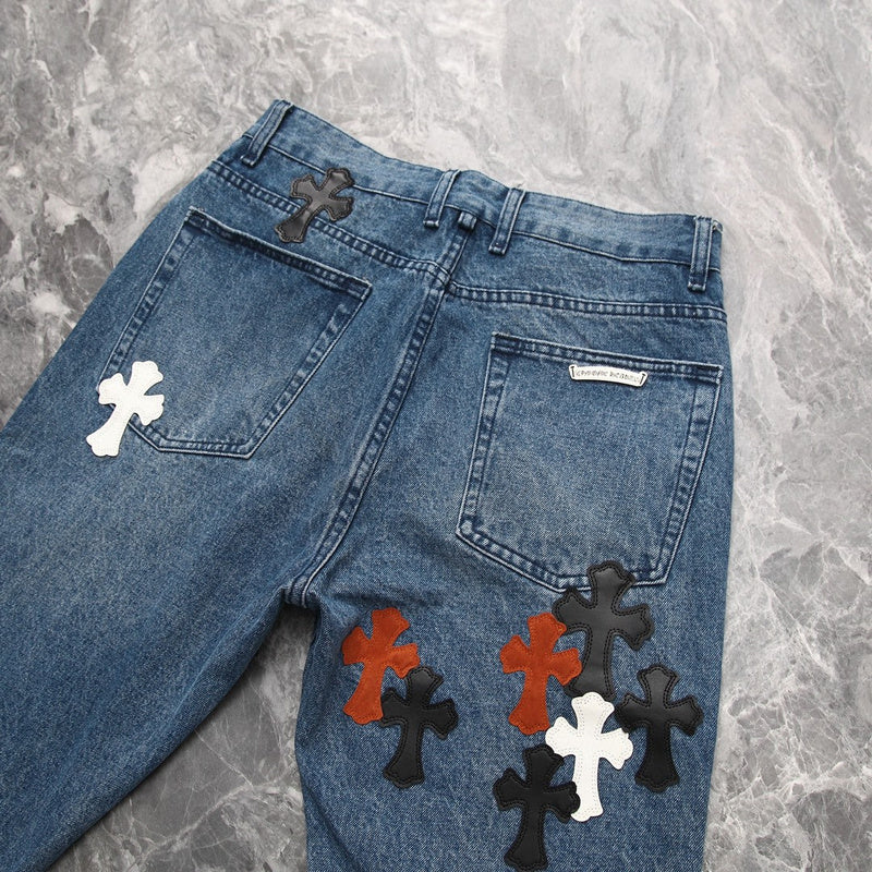 CHROME HEARTS 3 COLOR CROSS BLUE JEANS - Prime Reps