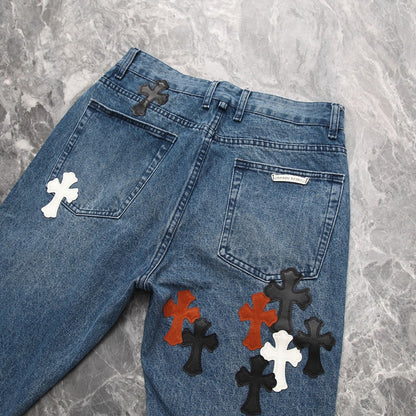 CHROME HEARTS 3 COLOR CROSS BLUE JEANS - Prime Reps