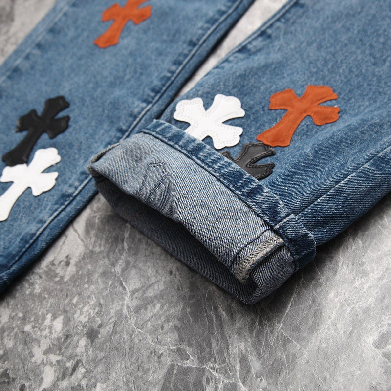 CHROME HEARTS 3 COLOR CROSS BLUE JEANS - Prime Reps