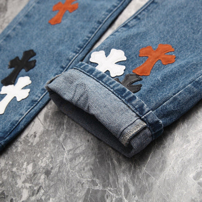 CHROME HEARTS 3 COLOR CROSS BLUE JEANS - Prime Reps