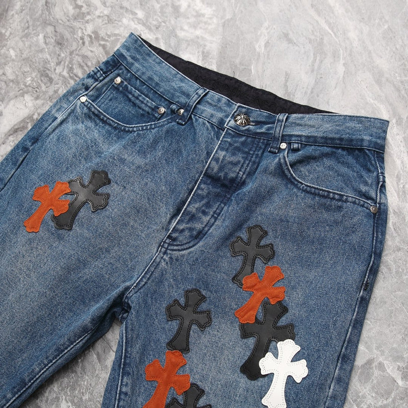 CHROME HEARTS 3 COLOR CROSS BLUE JEANS - Prime Reps