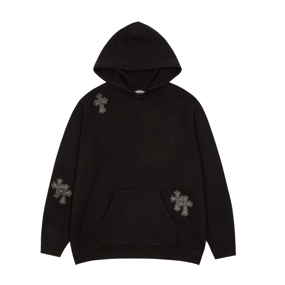 CHROME HEARTS BLACK CROSS PATCH HOODIE BLACK - Prime Reps