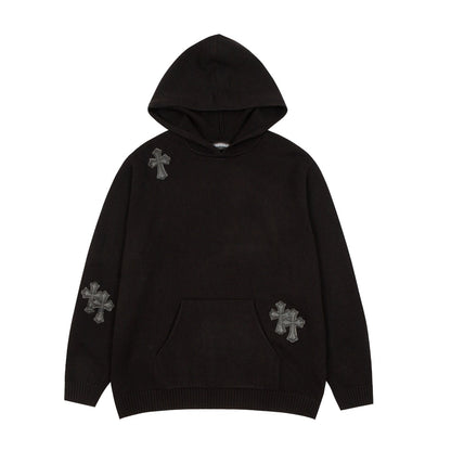 CHROME HEARTS BLACK CROSS PATCH HOODIE BLACK - Prime Reps