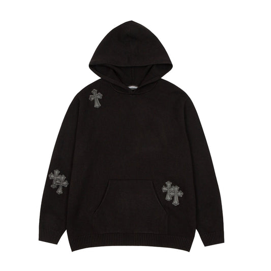 CHROME HEARTS BLACK CROSS PATCH HOODIE BLACK - Prime Reps