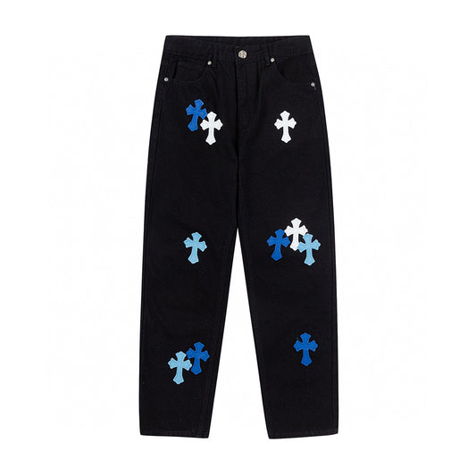 CHROME HEARTS BLUE CROSS PATCH JEANS BLACK - Prime Reps