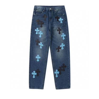 CHROME HEARTS BLUE CROSS PATCH JEANS DENIM - Prime Reps
