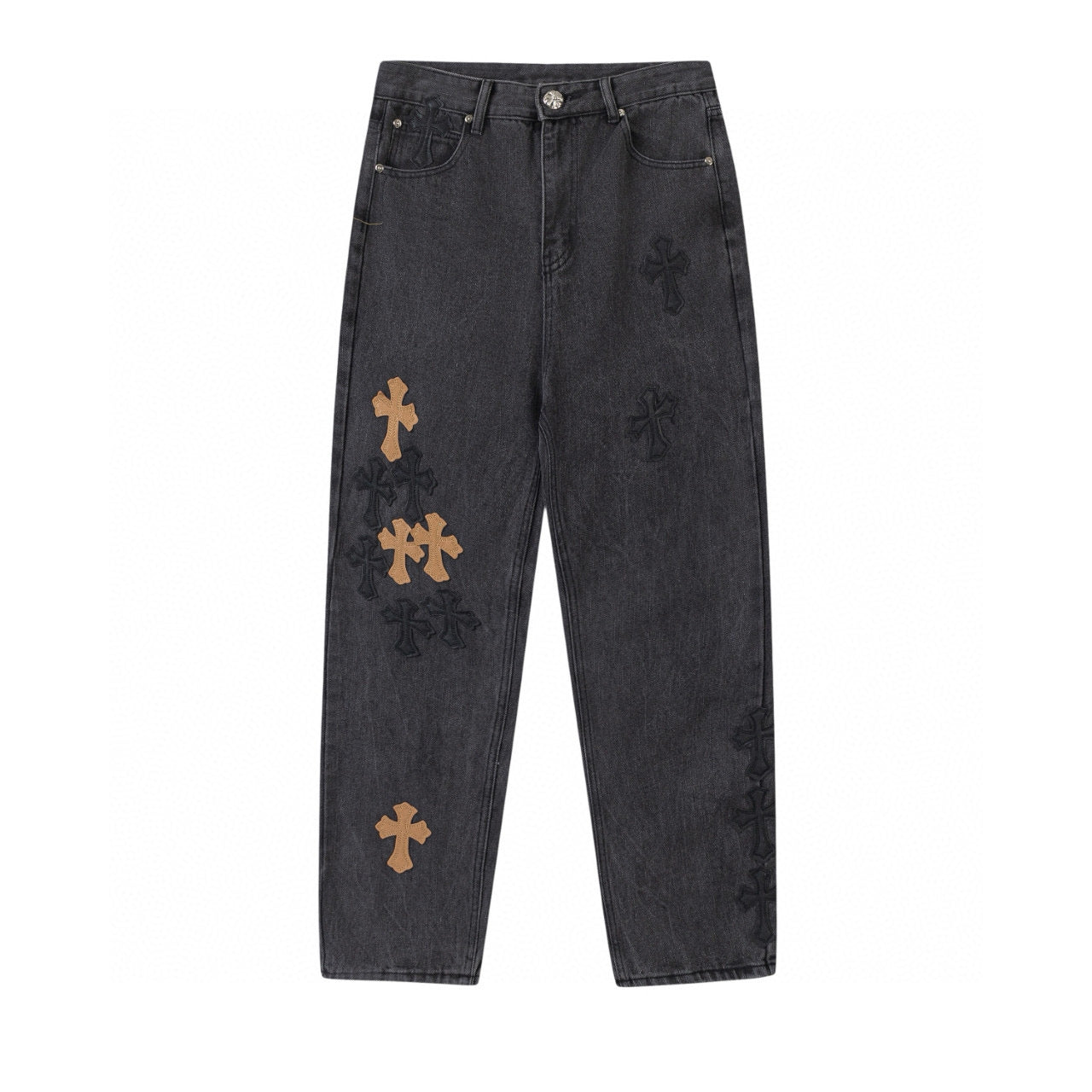 CHROME HEARTS BROWN CROSS PATCH JEANS BLACK - Prime Reps