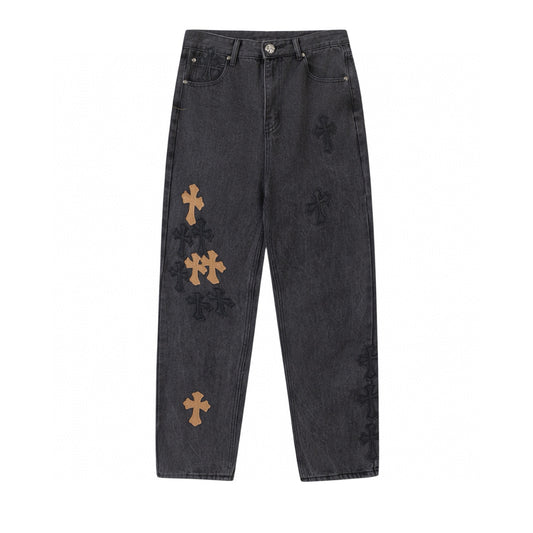 CHROME HEARTS BROWN CROSS PATCH JEANS BLACK - Prime Reps