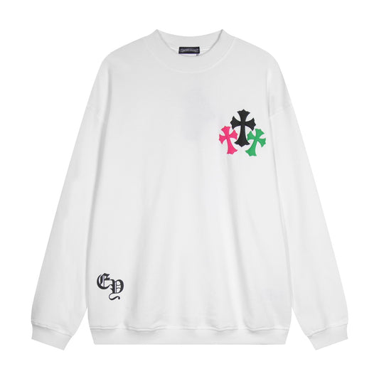 CHROME HEARTS COLORED CROSS HORSE SHOE LOGO SWEATSHIRT WHITE - Prime Reps