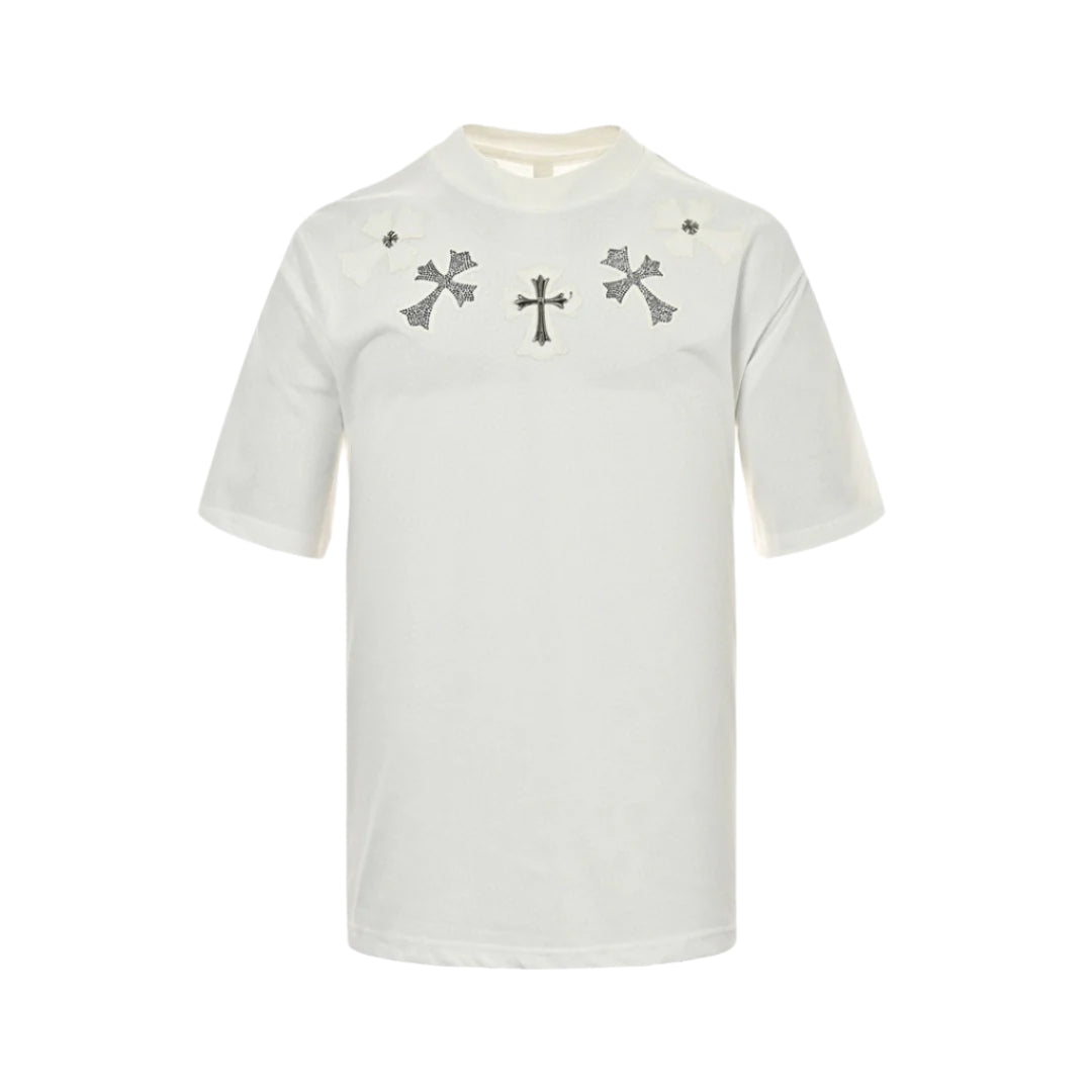 CHROME HEARTS CROSS PATCH COLLAR T-SHIRT WHITE - Prime Reps