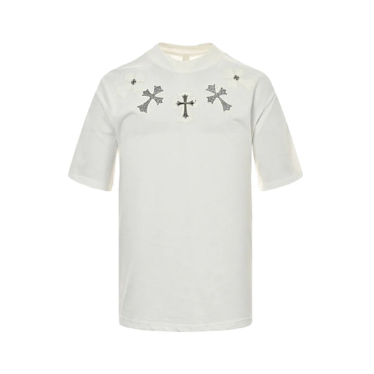 CHROME HEARTS CROSS PATCH COLLAR T-SHIRT WHITE - Prime Reps