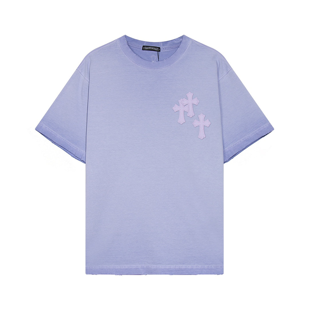 CHROME HEARTS CROSS PATCH T-SHIRT WASHED LIGHT BLUE - Prime Reps