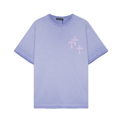 CHROME HEARTS CROSS PATCH T-SHIRT WASHED LIGHT BLUE - Prime Reps