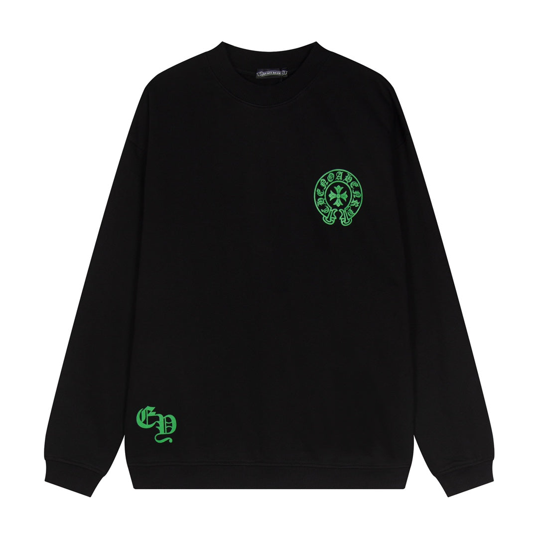 CHROME HEARTS GREEN HORSE SHOE LOGO SWEATSHIRT BLACK - Prime Reps