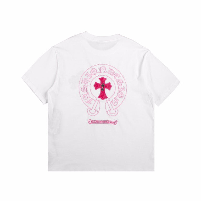 CHROME HEARTS HORSE SHOE LOGO T-SHIRT WHITE PINK - Prime Reps