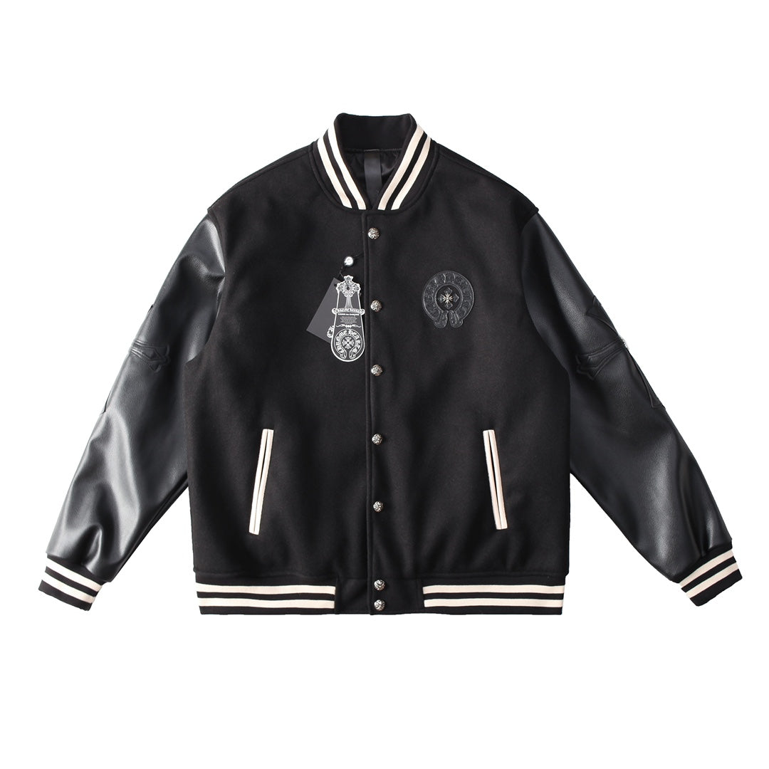 CHROME HEARTS HORSE SHOE LOGO VARSITY JACKET BLACK - Prime Reps
