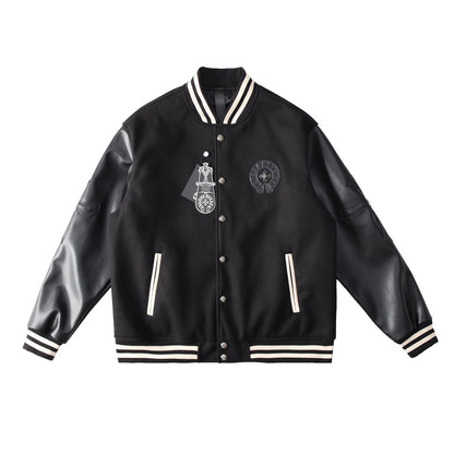 CHROME HEARTS HORSE SHOE LOGO VARSITY JACKET BLACK - Prime Reps