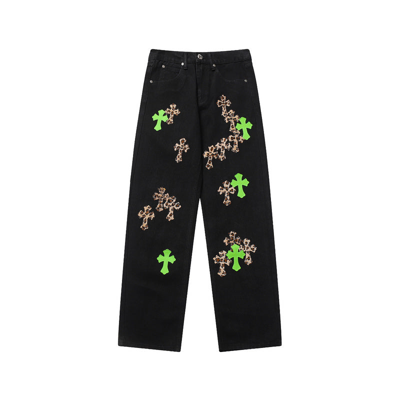 CHROME HEARTS JEANS BLACK GREEN LEOPARD - Prime Reps
