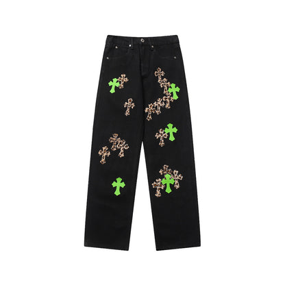 CHROME HEARTS JEANS BLACK GREEN LEOPARD - Prime Reps