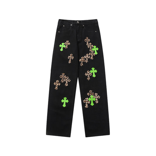 CHROME HEARTS JEANS BLACK GREEN LEOPARD - Prime Reps