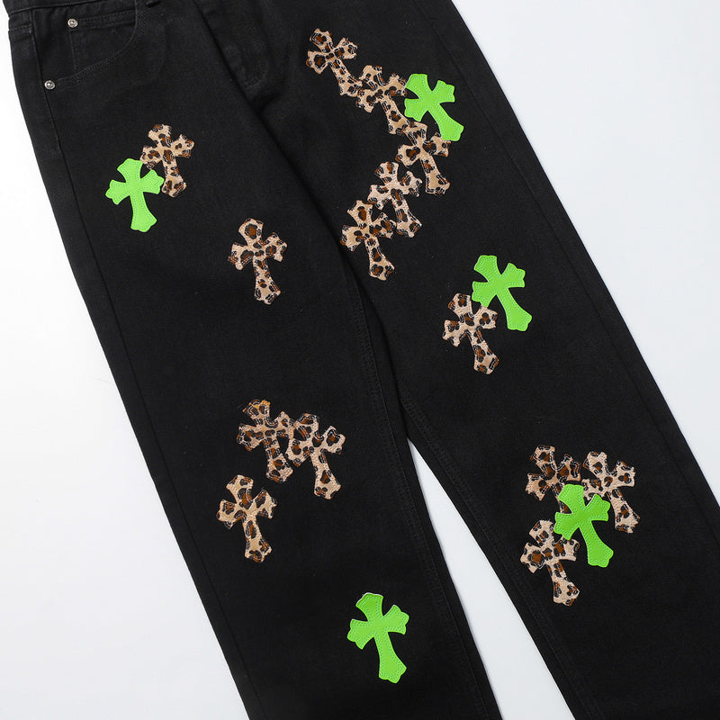 CHROME HEARTS JEANS BLACK GREEN LEOPARD - Prime Reps