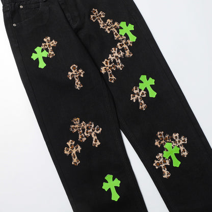 CHROME HEARTS JEANS BLACK GREEN LEOPARD - Prime Reps
