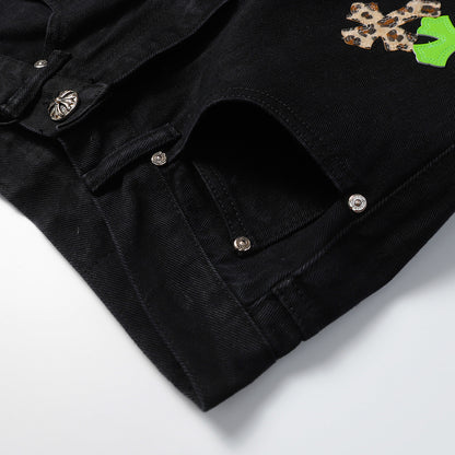 CHROME HEARTS JEANS BLACK GREEN LEOPARD - Prime Reps
