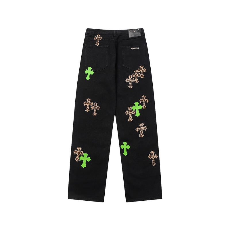 CHROME HEARTS JEANS BLACK GREEN LEOPARD - Prime Reps