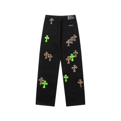 CHROME HEARTS JEANS BLACK GREEN LEOPARD - Prime Reps