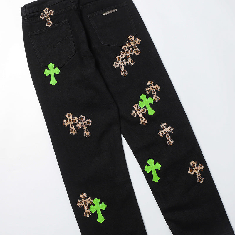 CHROME HEARTS JEANS BLACK GREEN LEOPARD - Prime Reps