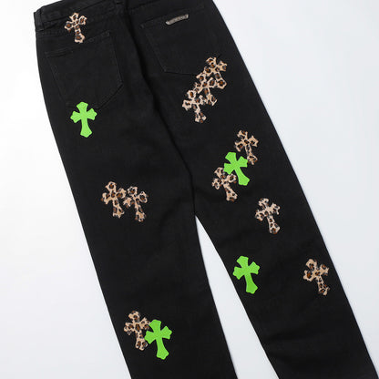 CHROME HEARTS JEANS BLACK GREEN LEOPARD - Prime Reps